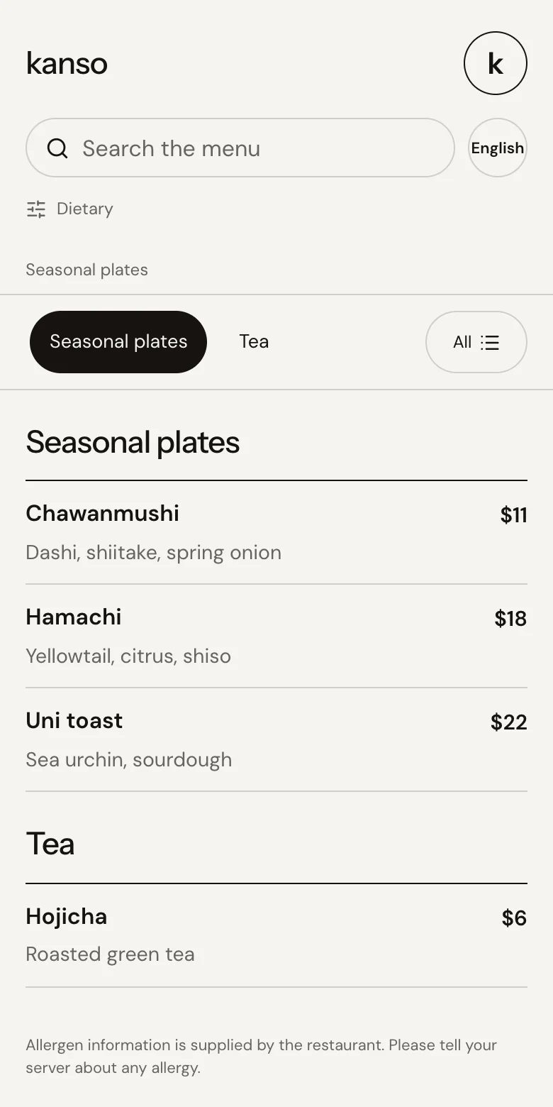 kanso — Seasonal plates